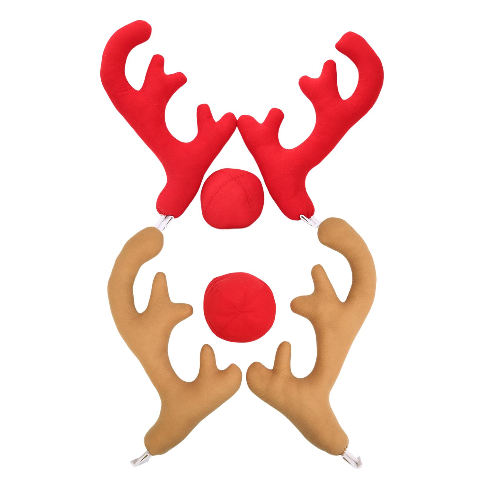 Car Accessories Xmas - Świąteczne rogi renifera z czerwonym noskiem,